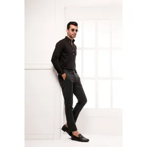Black High Collar Mid Placket Shirt