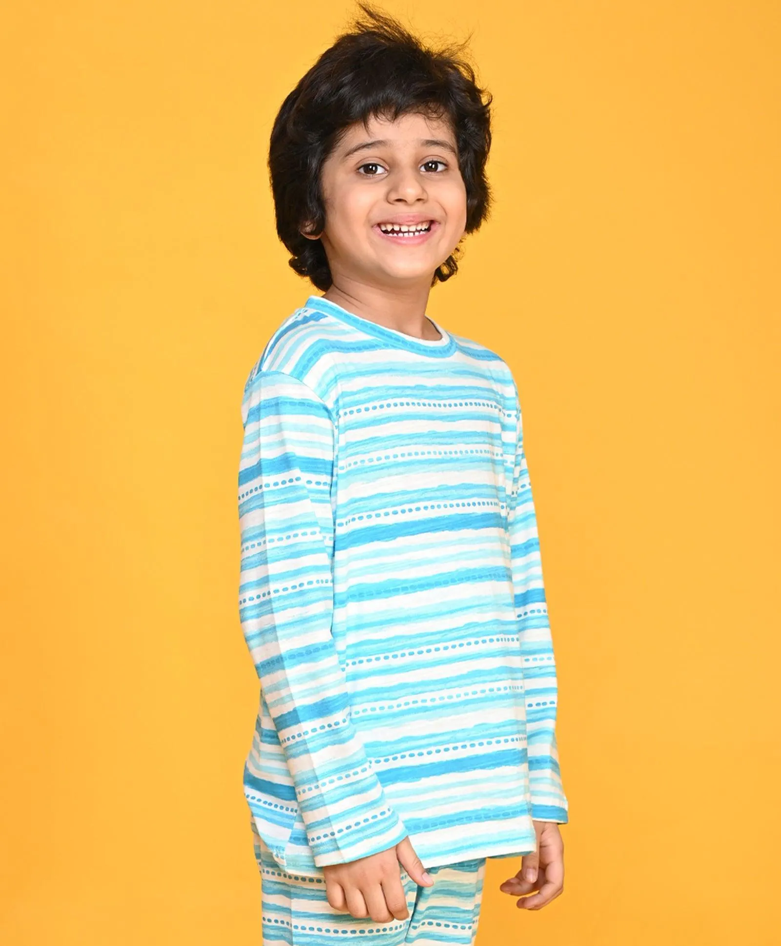 BLUE DOTTED LONG SLEEVE T-SHIRT - BLUE