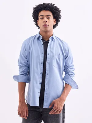 Blue Plain Cotton Stretch Shirt