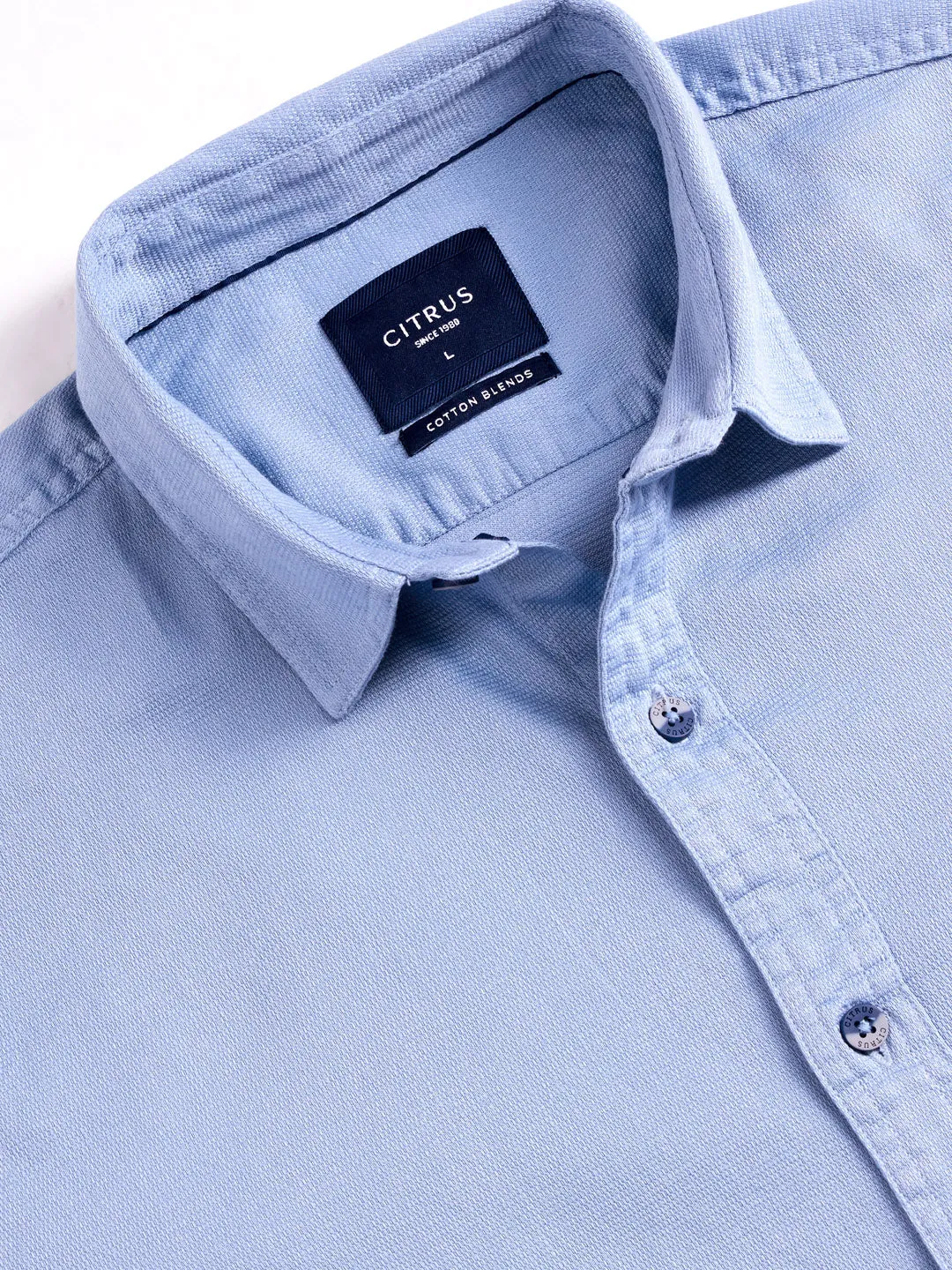 Blue Plain Cotton Stretch Shirt