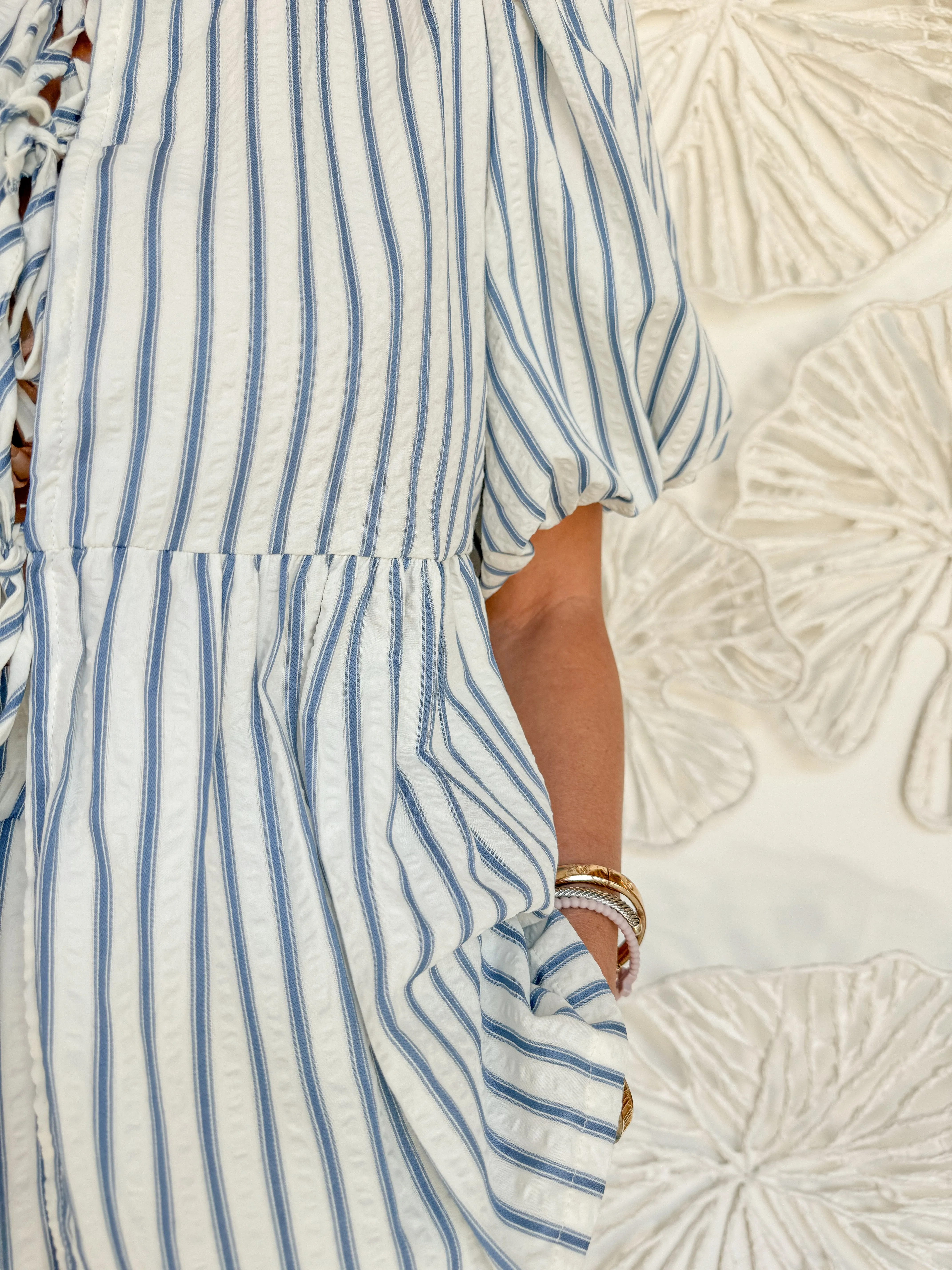 Blue Striped Front Tie Short Set