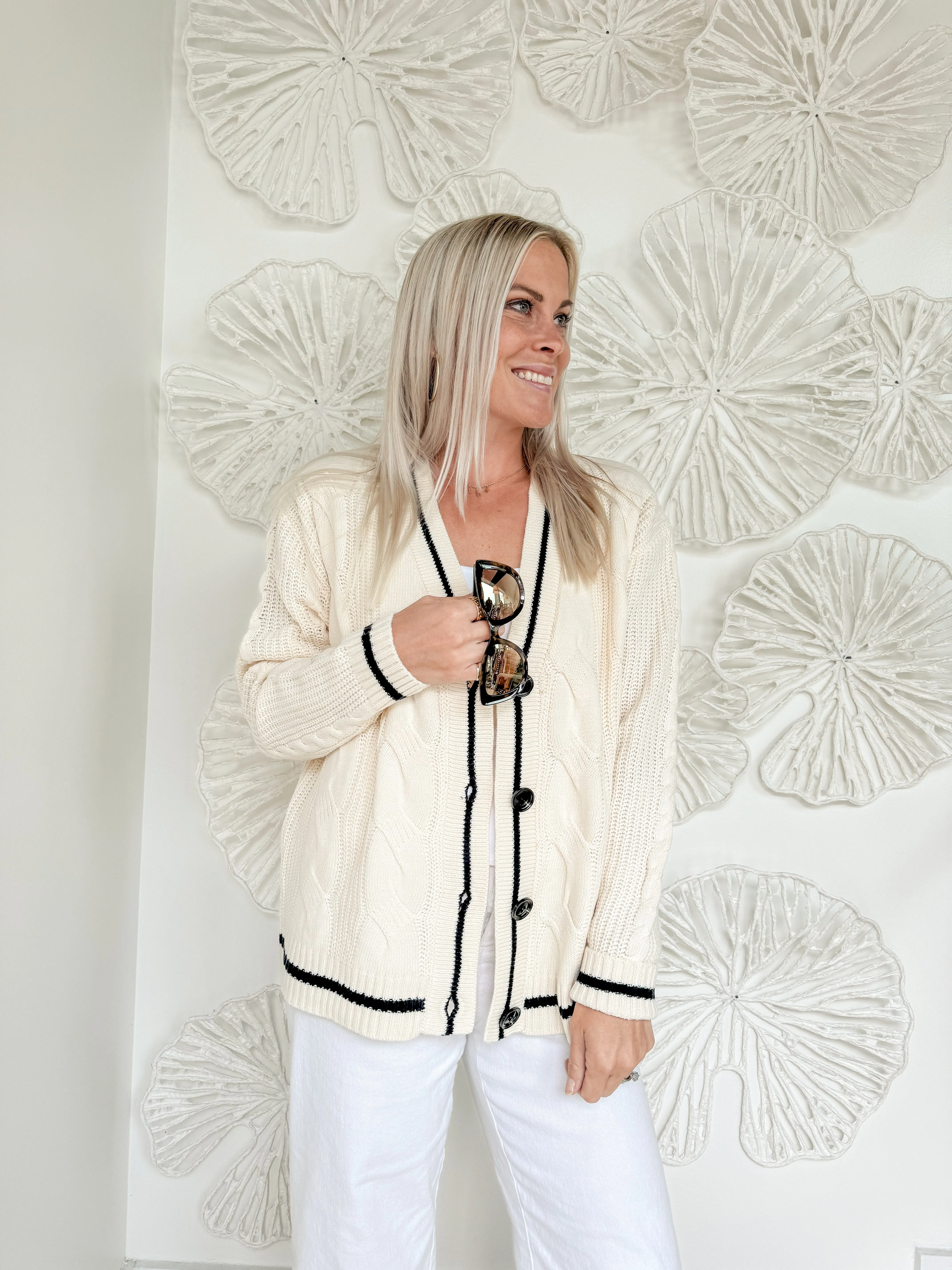 Blue/White Varsity Style Cardigan