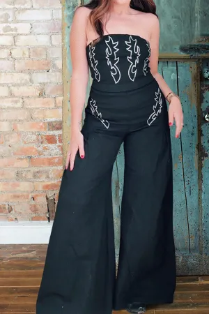 Boot Stitch Pattern Strapless Jumpsuit