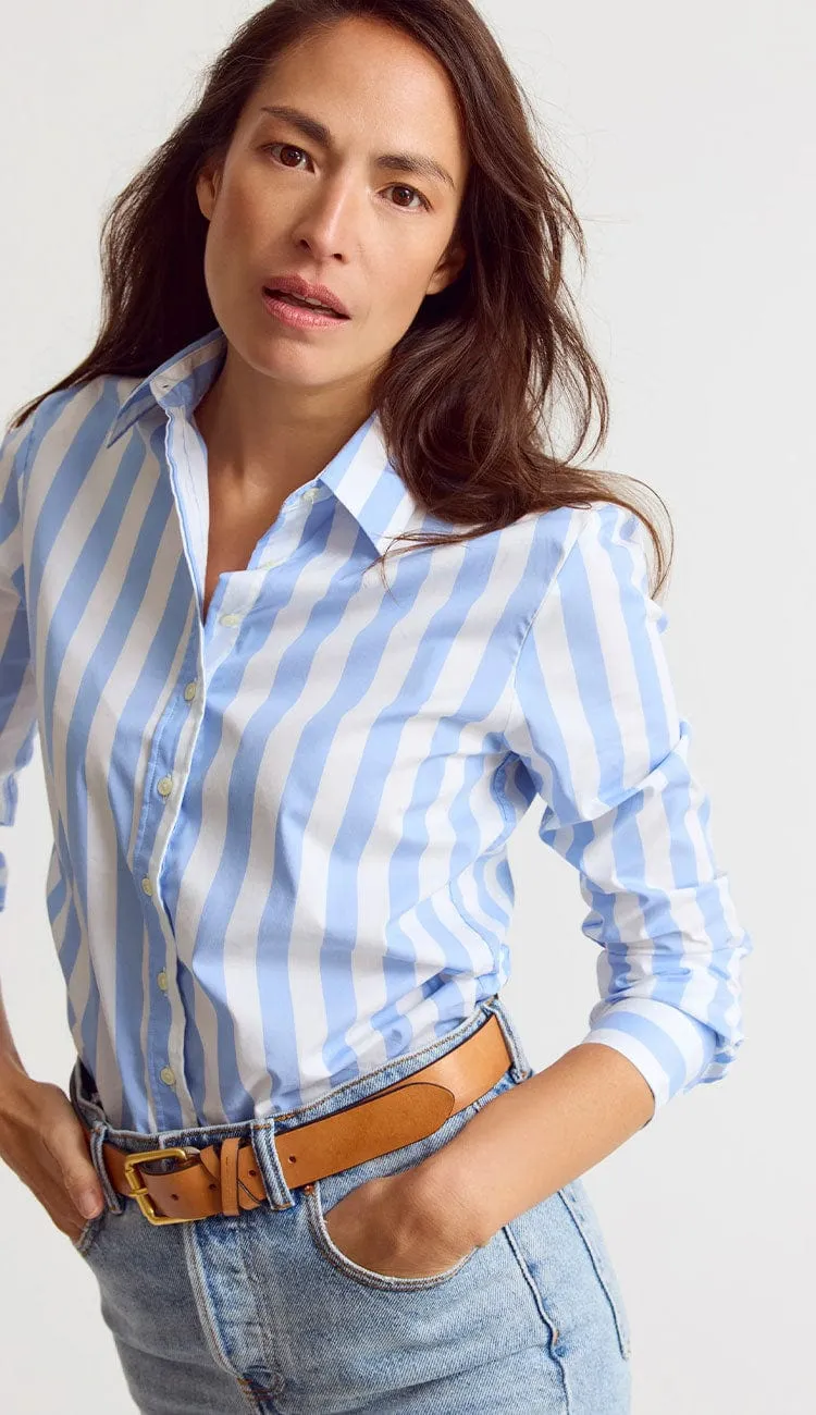 Boyfriend Shirt - Wide Sky Blue/White Stripe