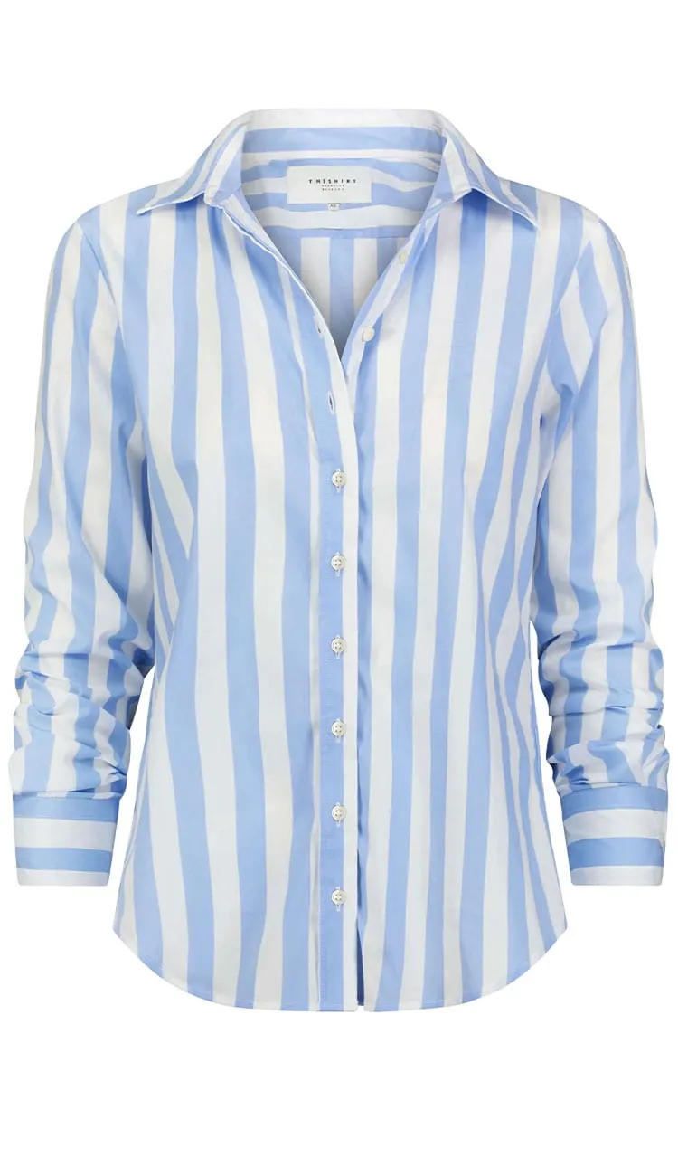 Boyfriend Shirt - Wide Sky Blue/White Stripe