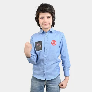 Boys Oxford Casual Shirt-L/BLUE
