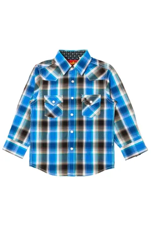 Boy's Western Pearl Snap Button Plaid Shirt -PS400K-478