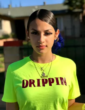 Burgundy Drippin (V2) | Neon Yellow Tee
