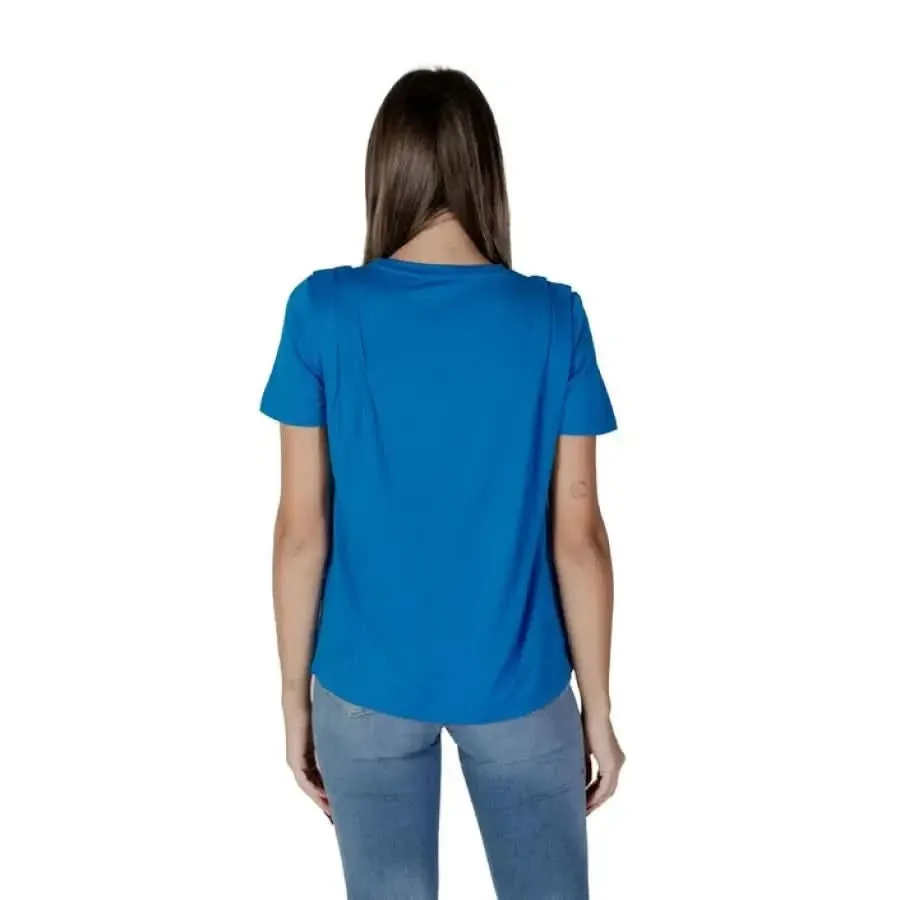 B.young Women's Blue Plain Round Neck T-Shirt