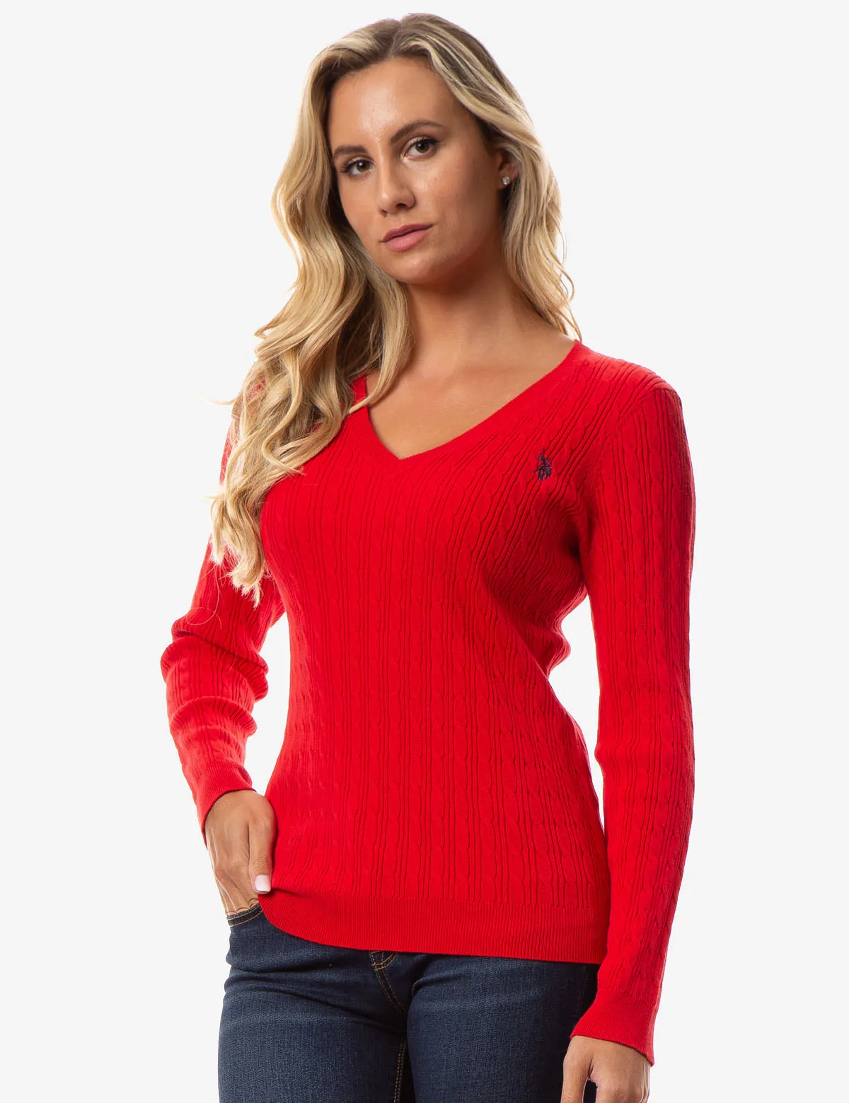 CABLE KNIT V-NECK SWEATER
