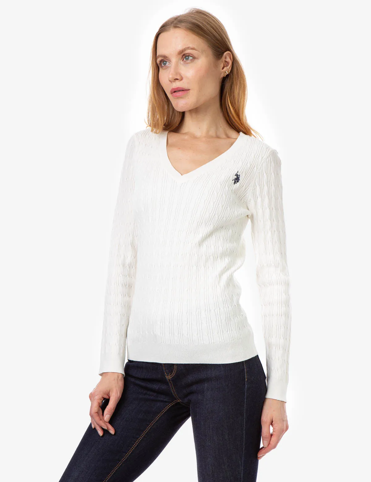 CABLE KNIT V-NECK SWEATER