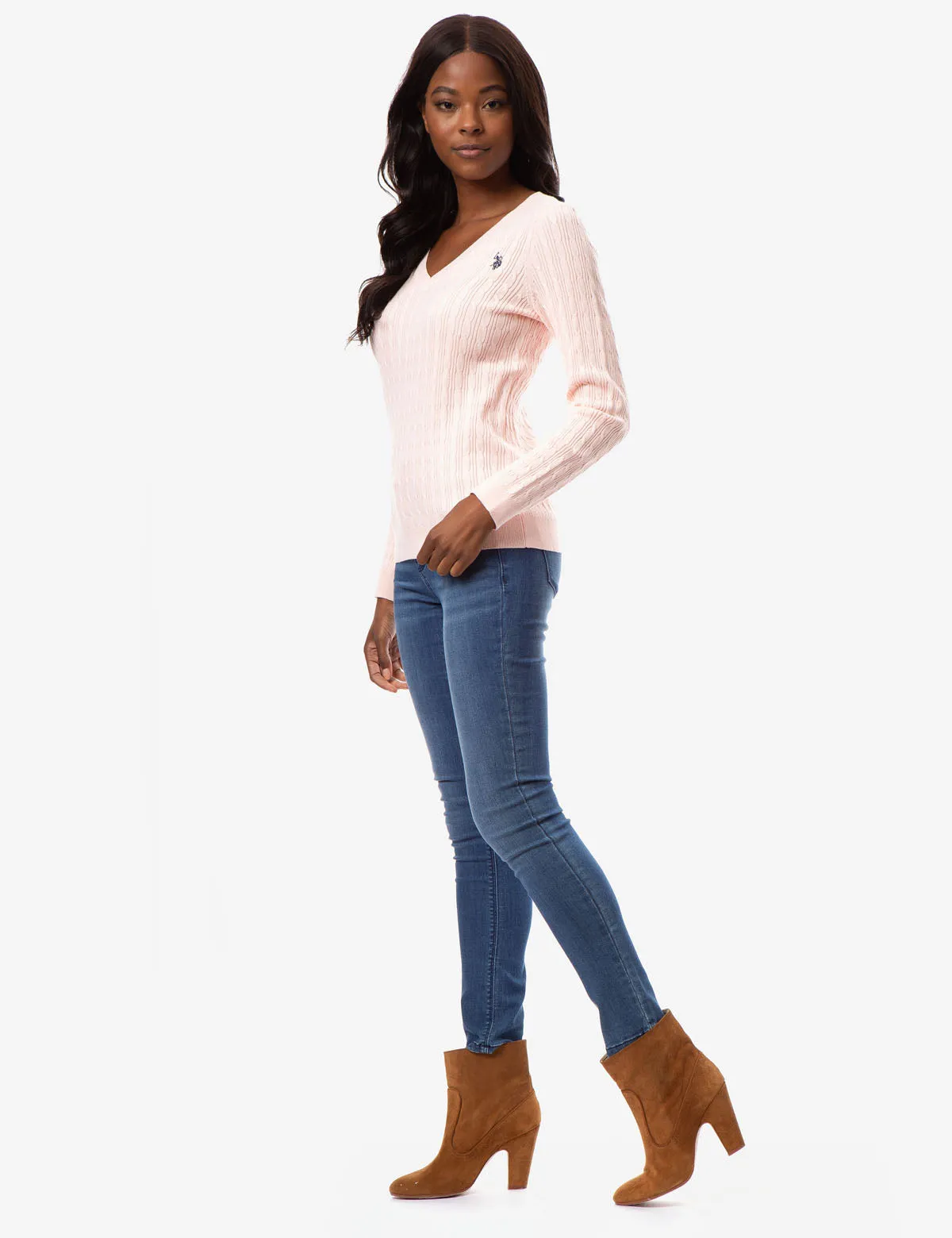 CABLE KNIT V-NECK SWEATER