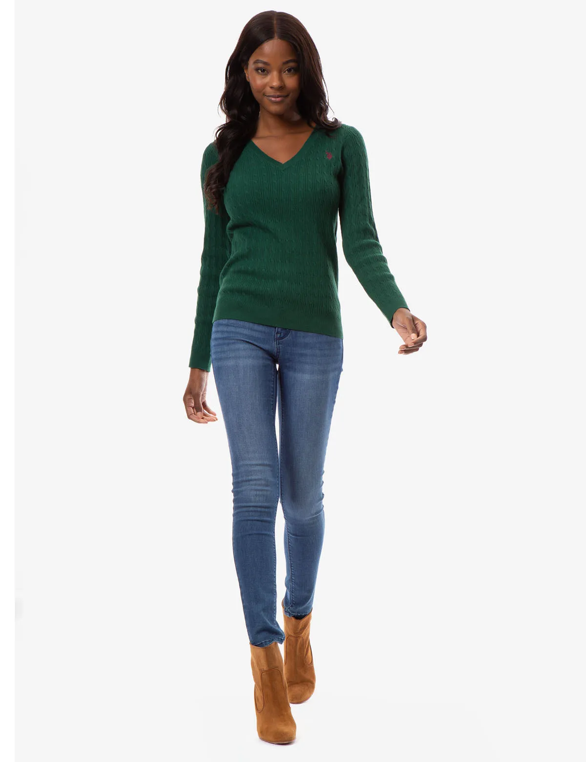 CABLE KNIT V-NECK SWEATER