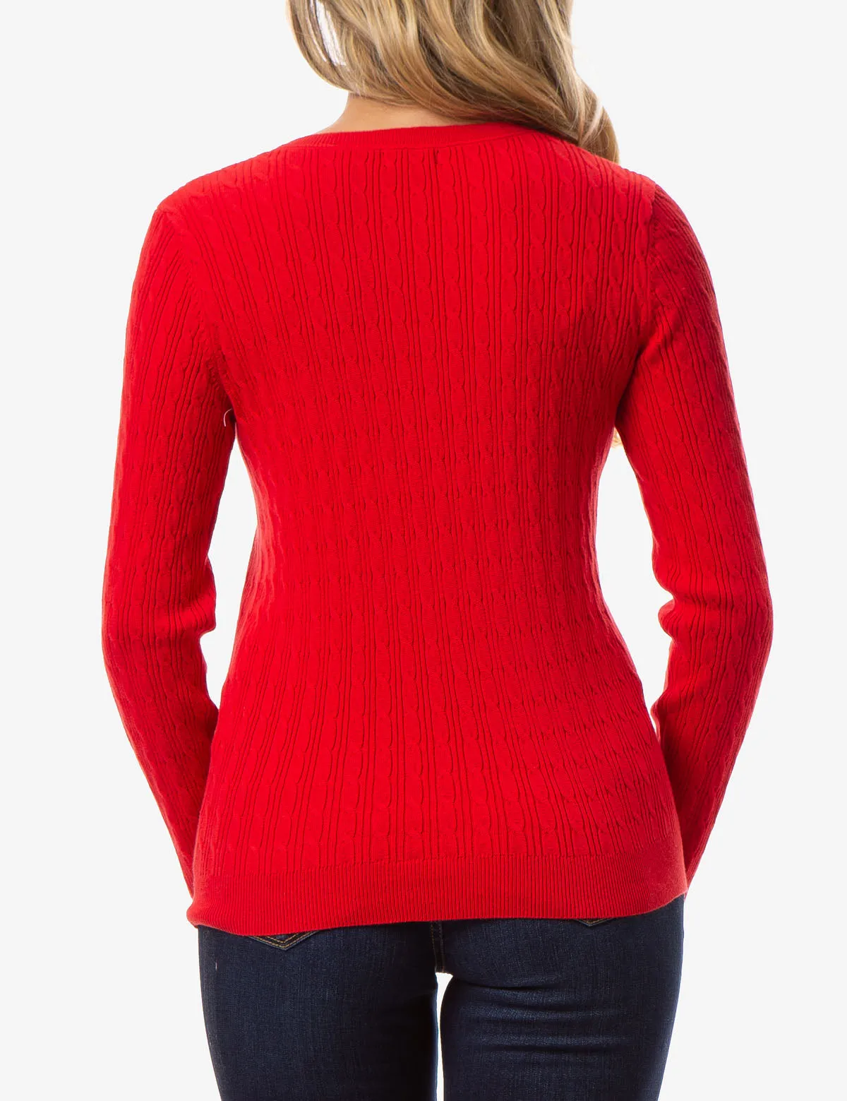 CABLE KNIT V-NECK SWEATER