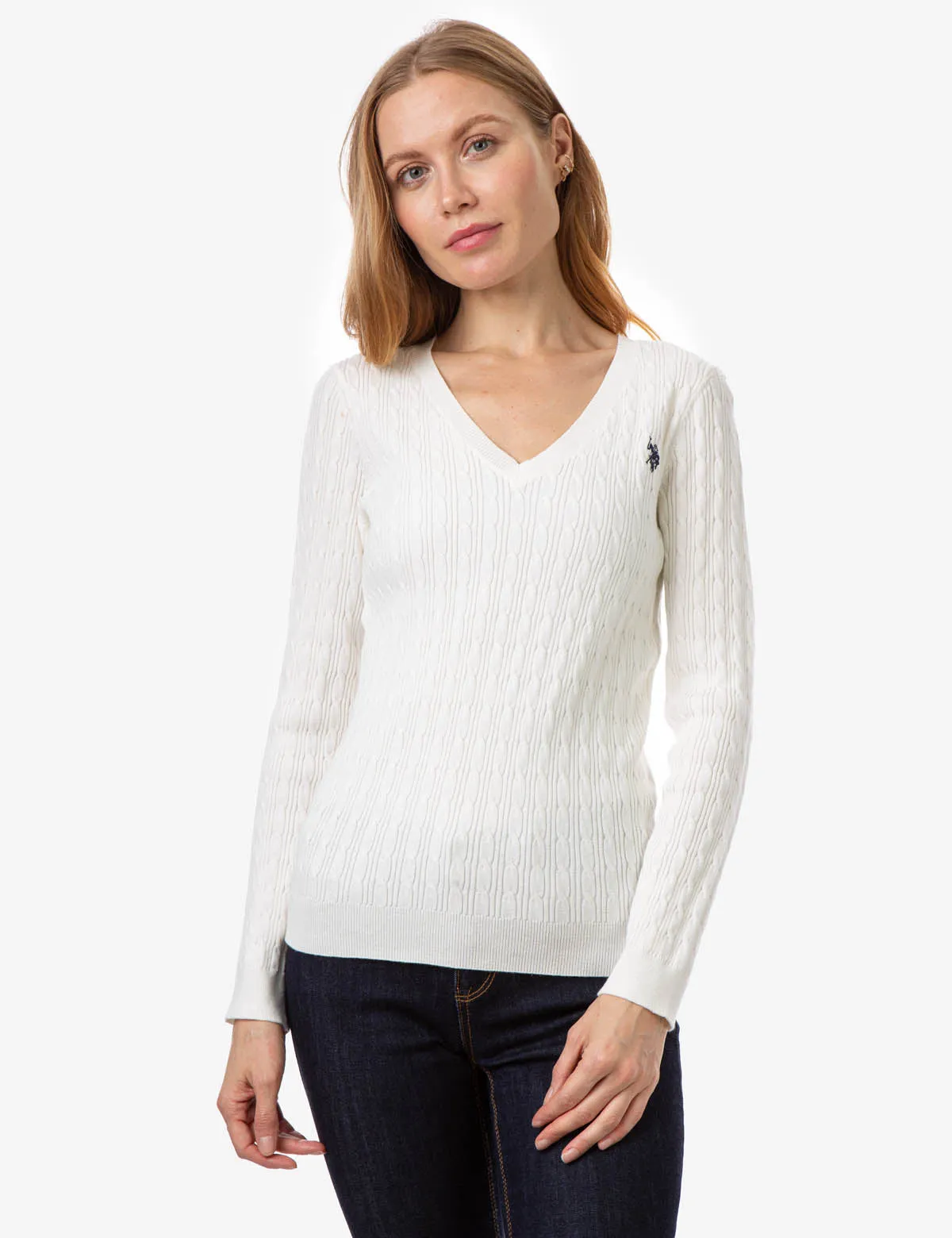 CABLE KNIT V-NECK SWEATER