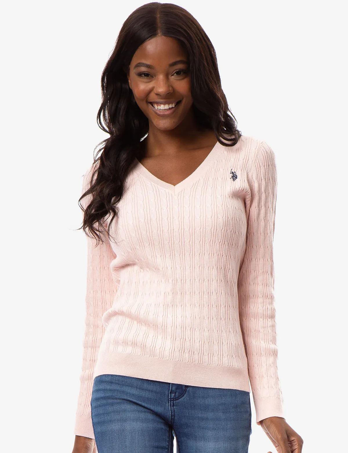 CABLE KNIT V-NECK SWEATER