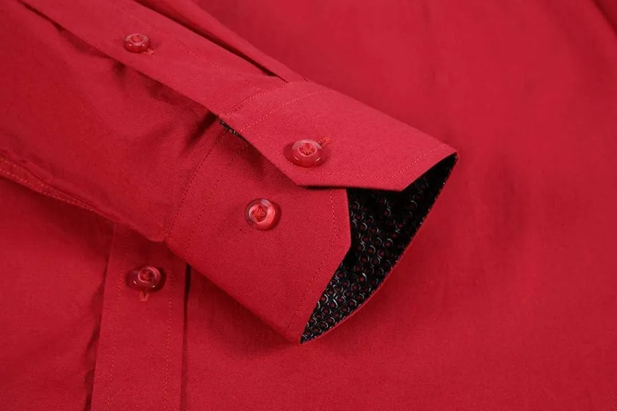 Calvetti Mens Dress Shirts Wrinkle Free Regular Long Sleeve Shirts - RED