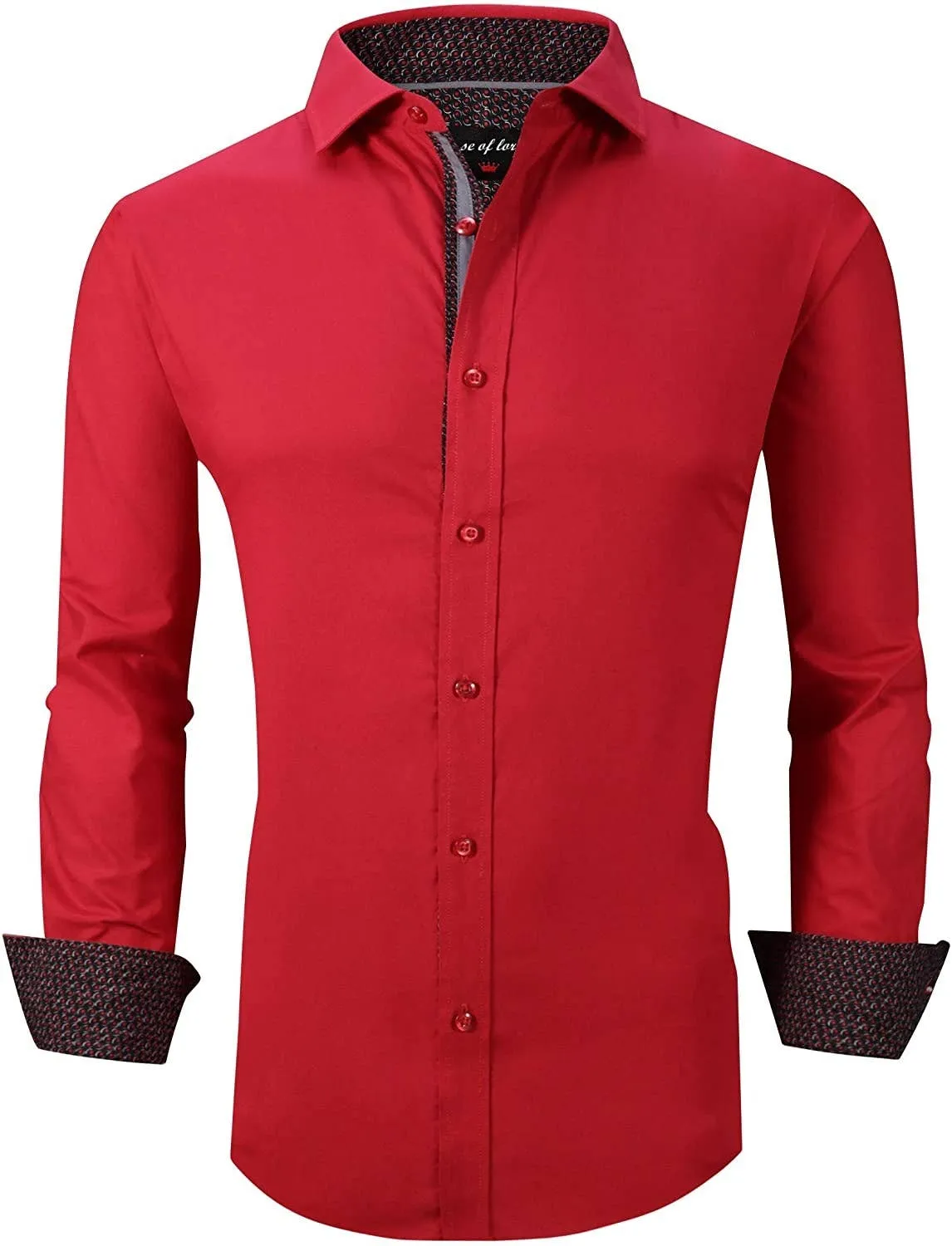 Calvetti Mens Dress Shirts Wrinkle Free Regular Long Sleeve Shirts - RED
