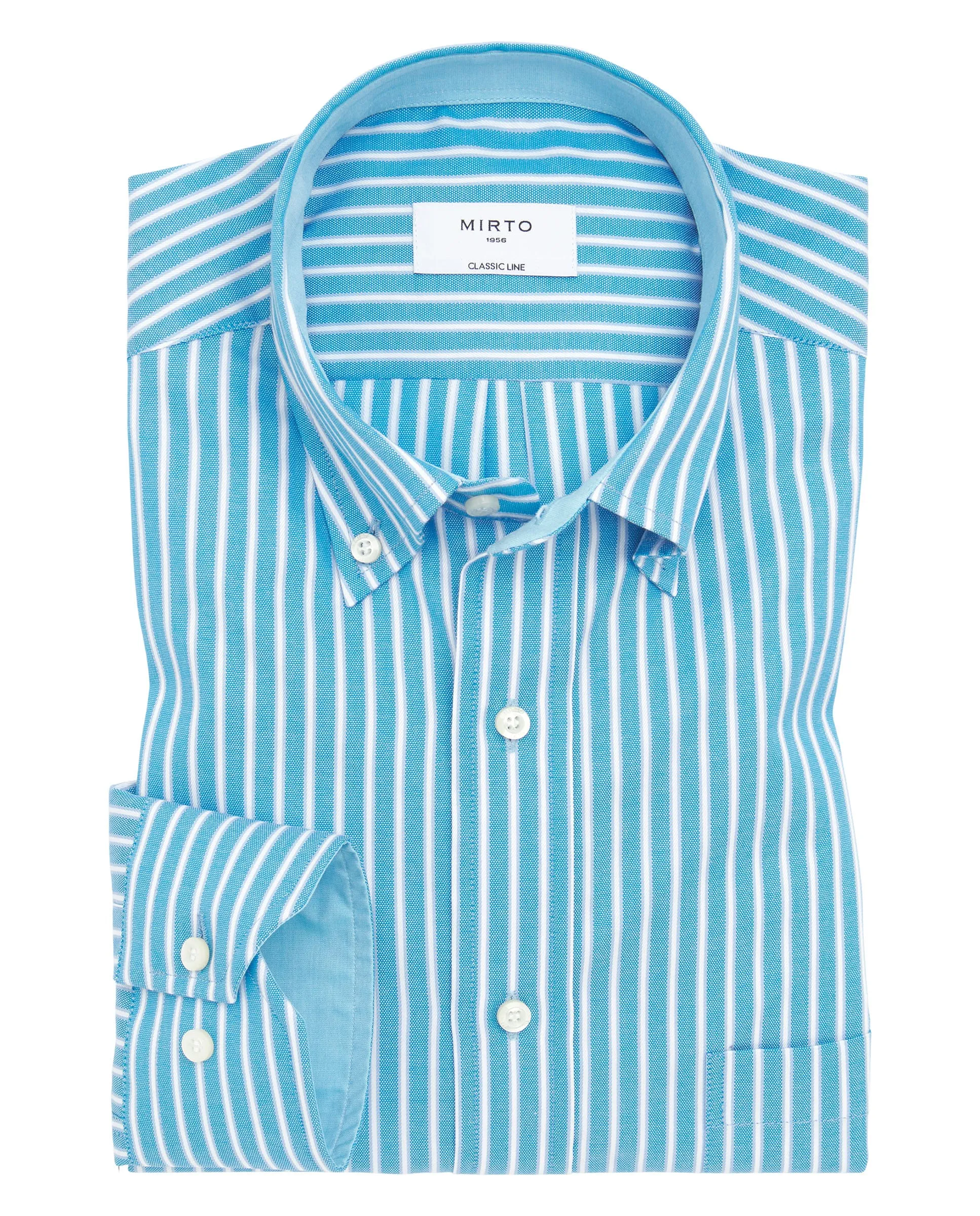 Camisa casual azul rayas blancas algodón