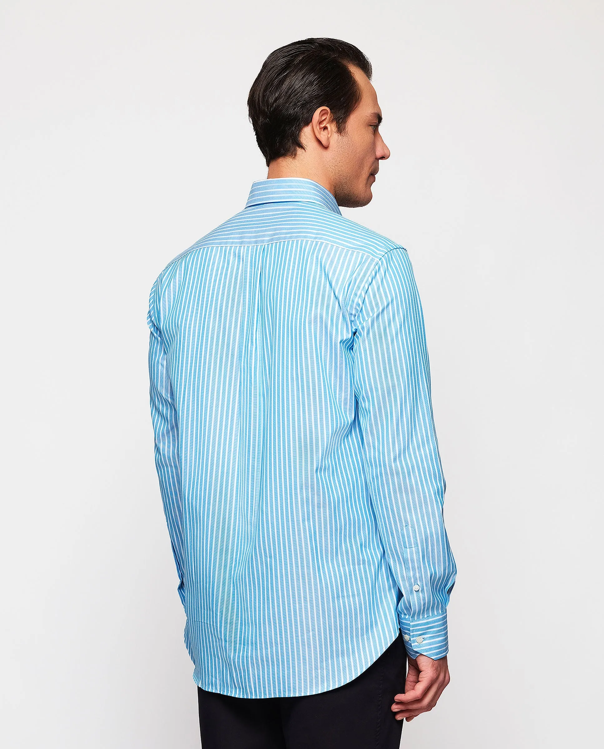 Camisa casual azul rayas blancas algodón