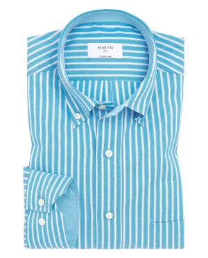 Camisa casual azul rayas blancas algodón