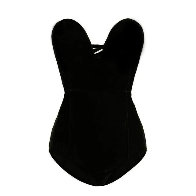Casual Sleeveless Strapless Velvet Bodysuit