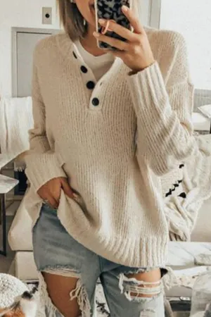 Casual Solid Color V Neck Sweaters(4 Colors)