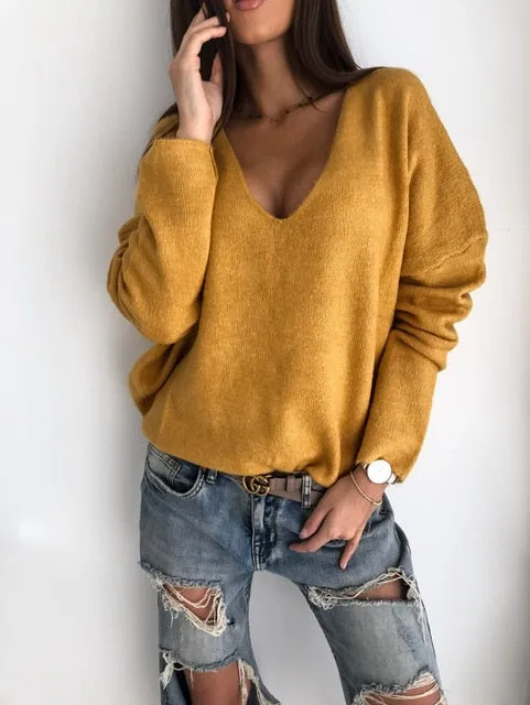 Casual V-Neck Knitted Sweaters