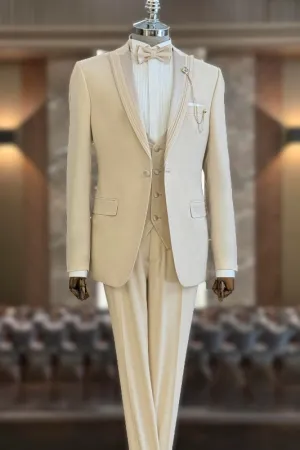 Champagne Peaked Lapel 3 Piece Wedding Men's Suit