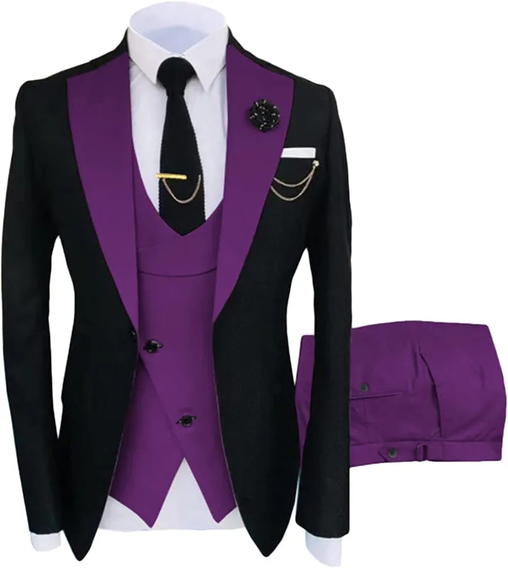 Chic Purple Shawl Lapel Three Pieces Custom Prom Suits Slim Fit Groomen Suits