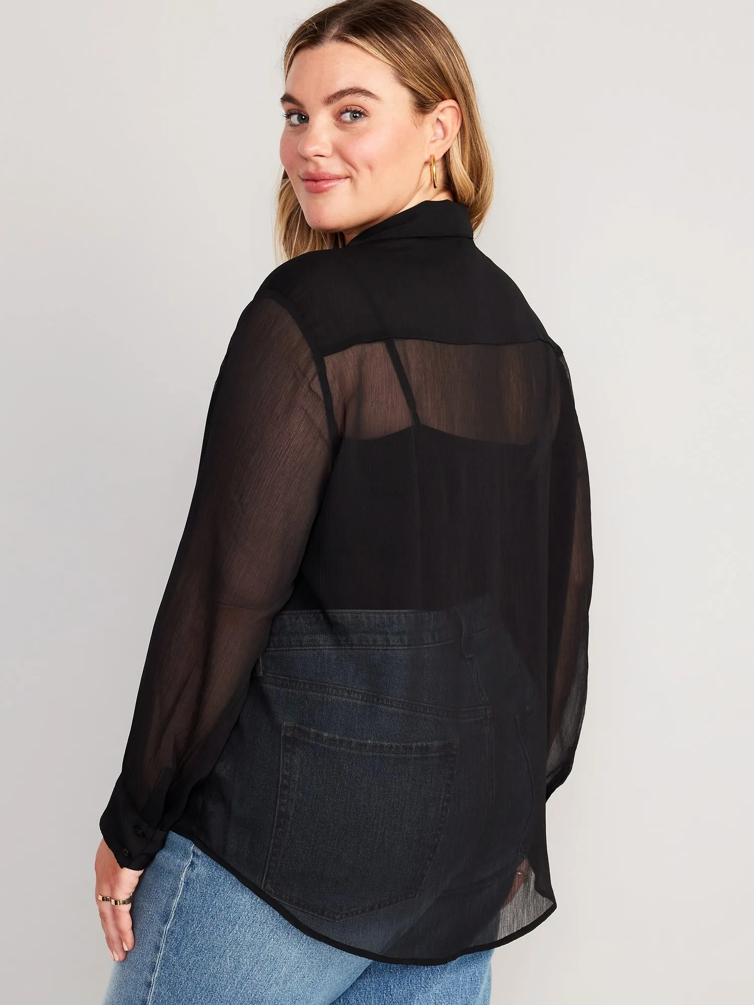 Chiffon Button-Down Shirt for Women