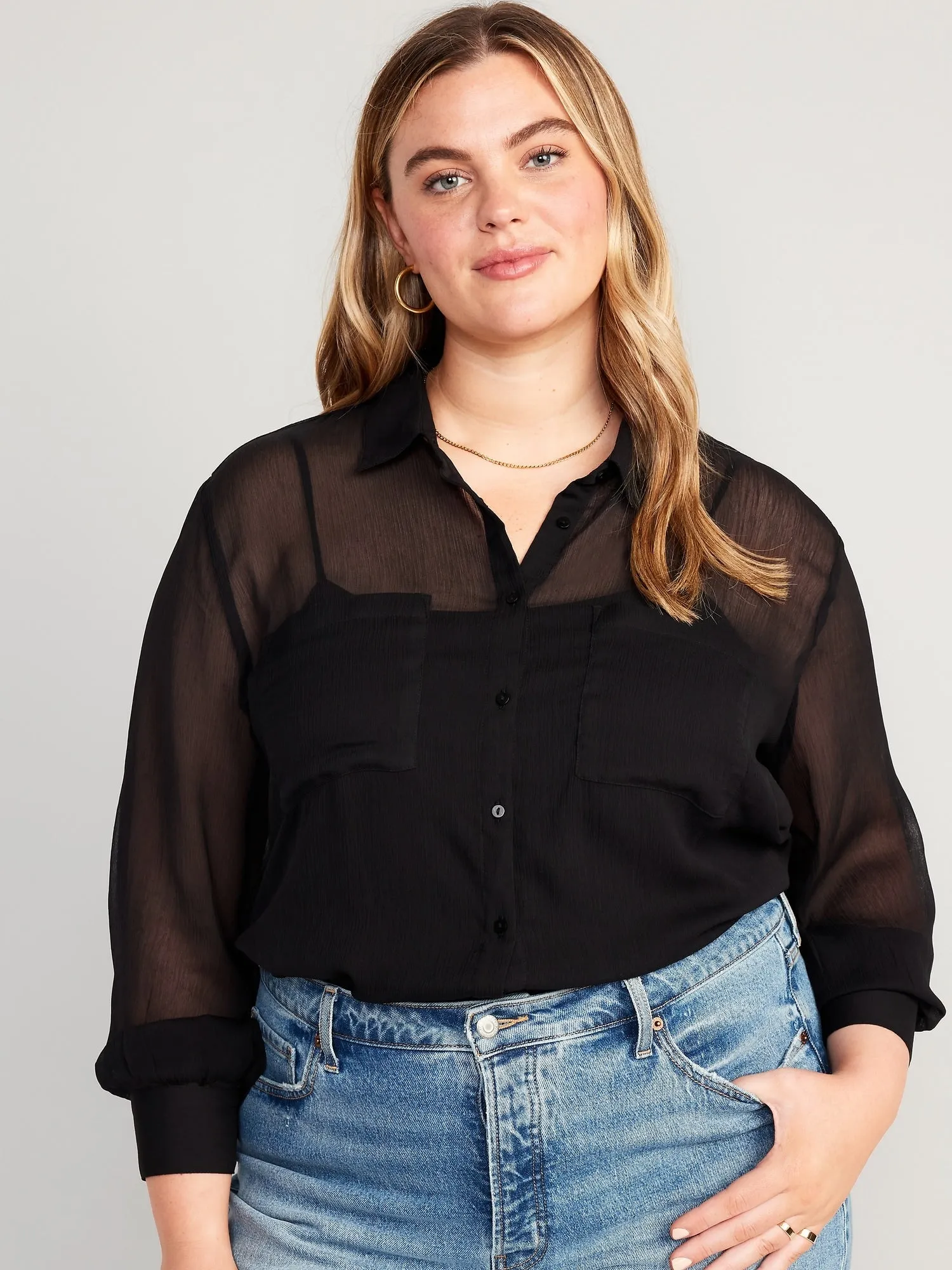 Chiffon Button-Down Shirt for Women