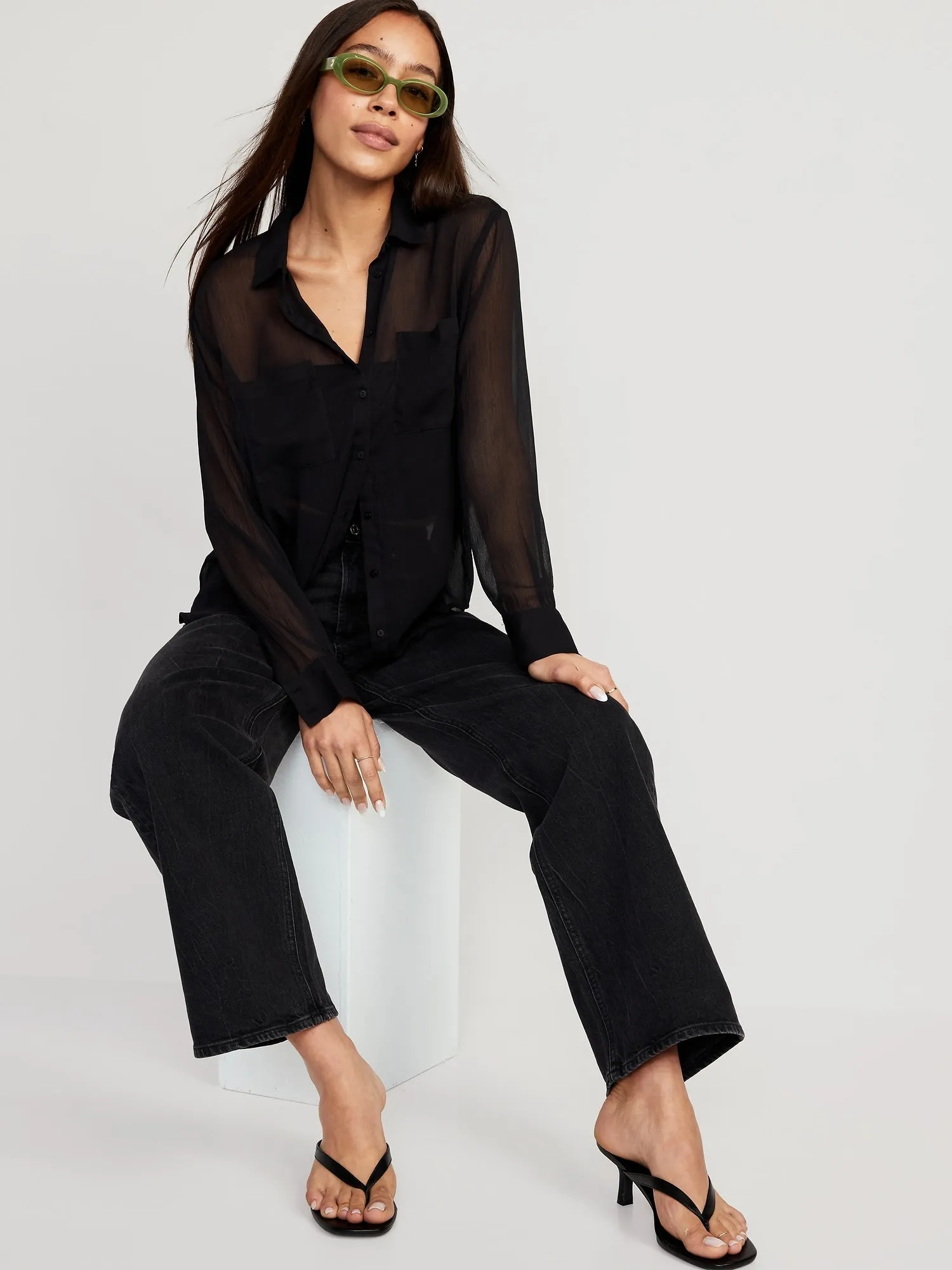 Chiffon Button-Down Shirt for Women