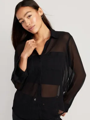 Chiffon Button-Down Shirt for Women
