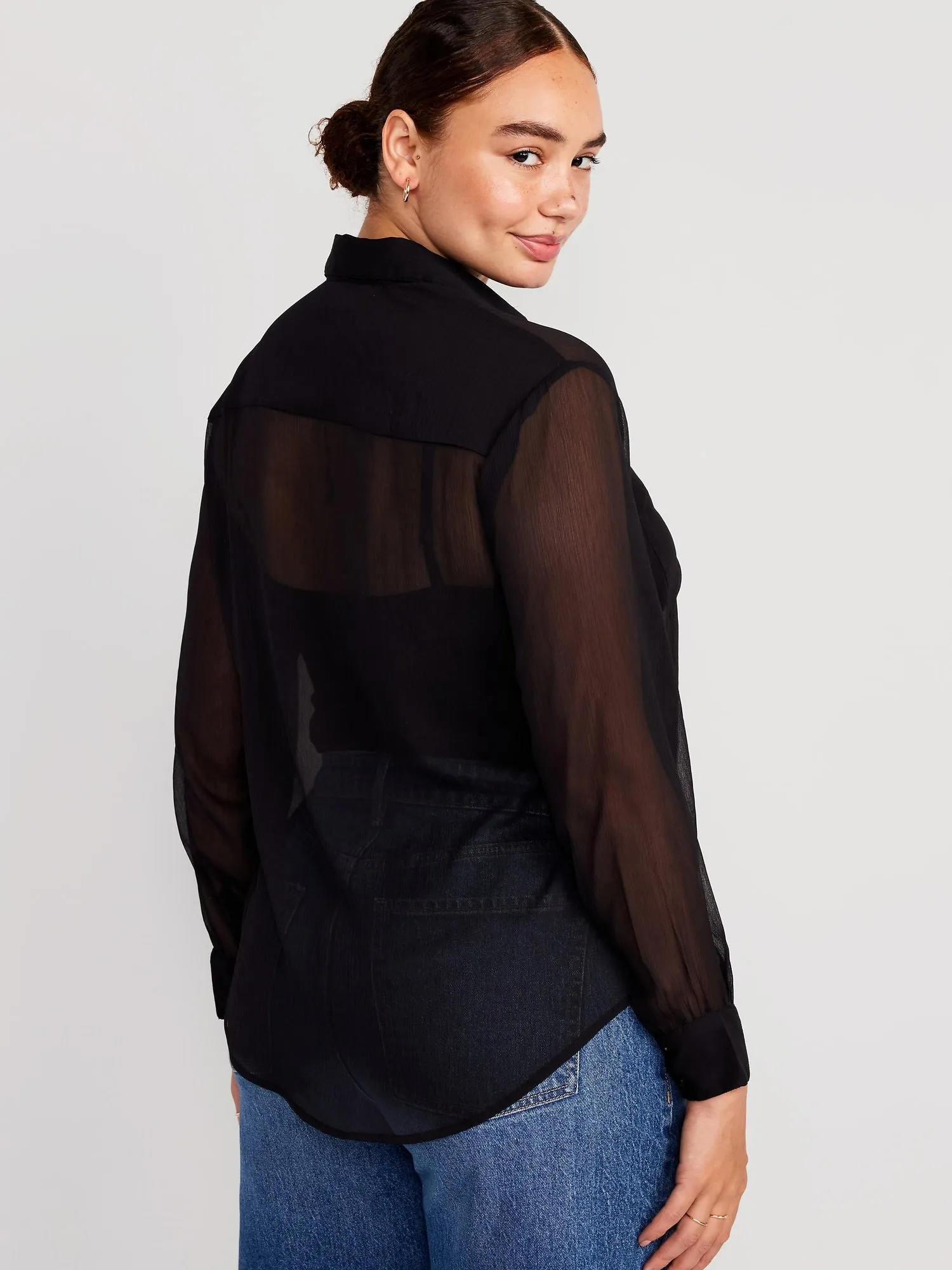 Chiffon Button-Down Shirt for Women