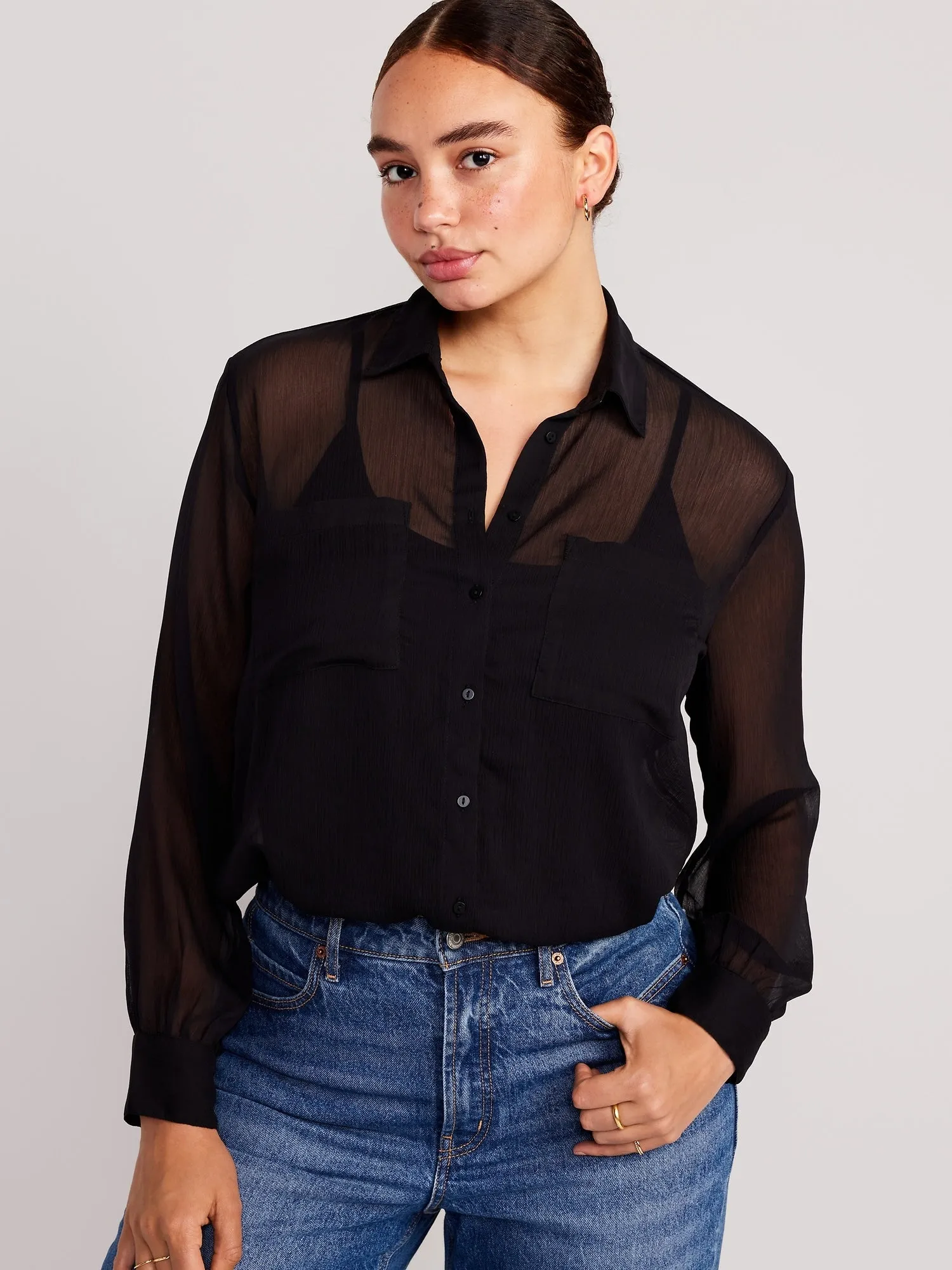 Chiffon Button-Down Shirt for Women