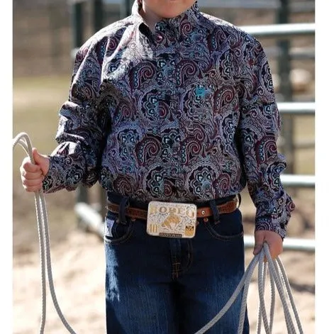 Cinch Children's Paisley Print Navy & Burgundy Button Down Shirt