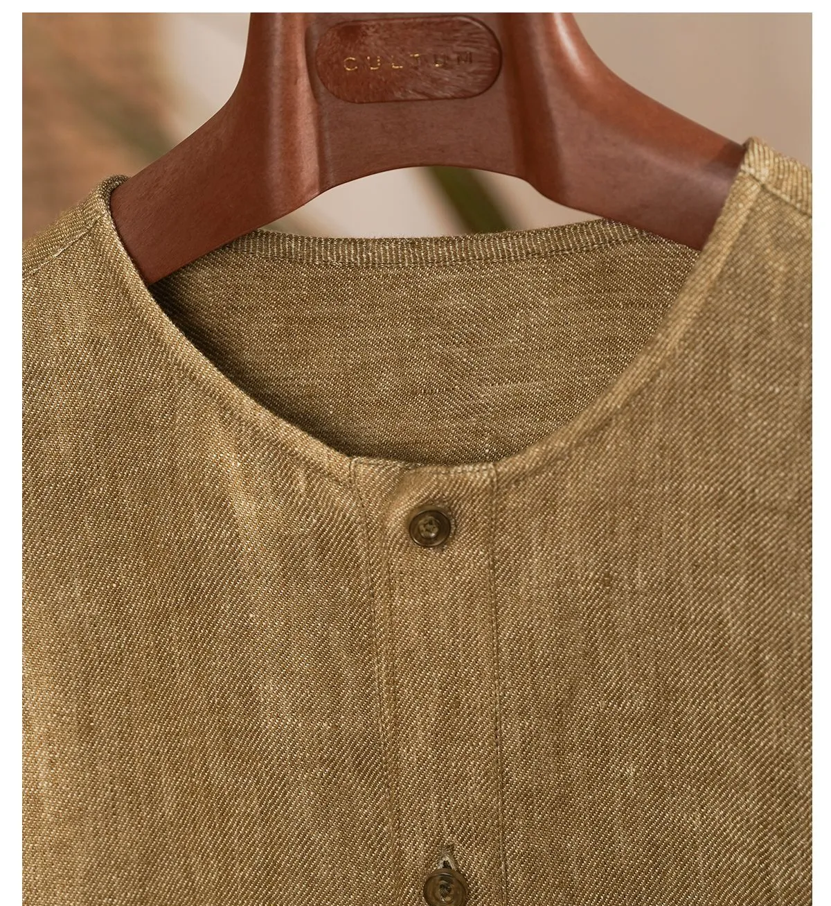 Collarless Linen Long-Sleeve Shirt