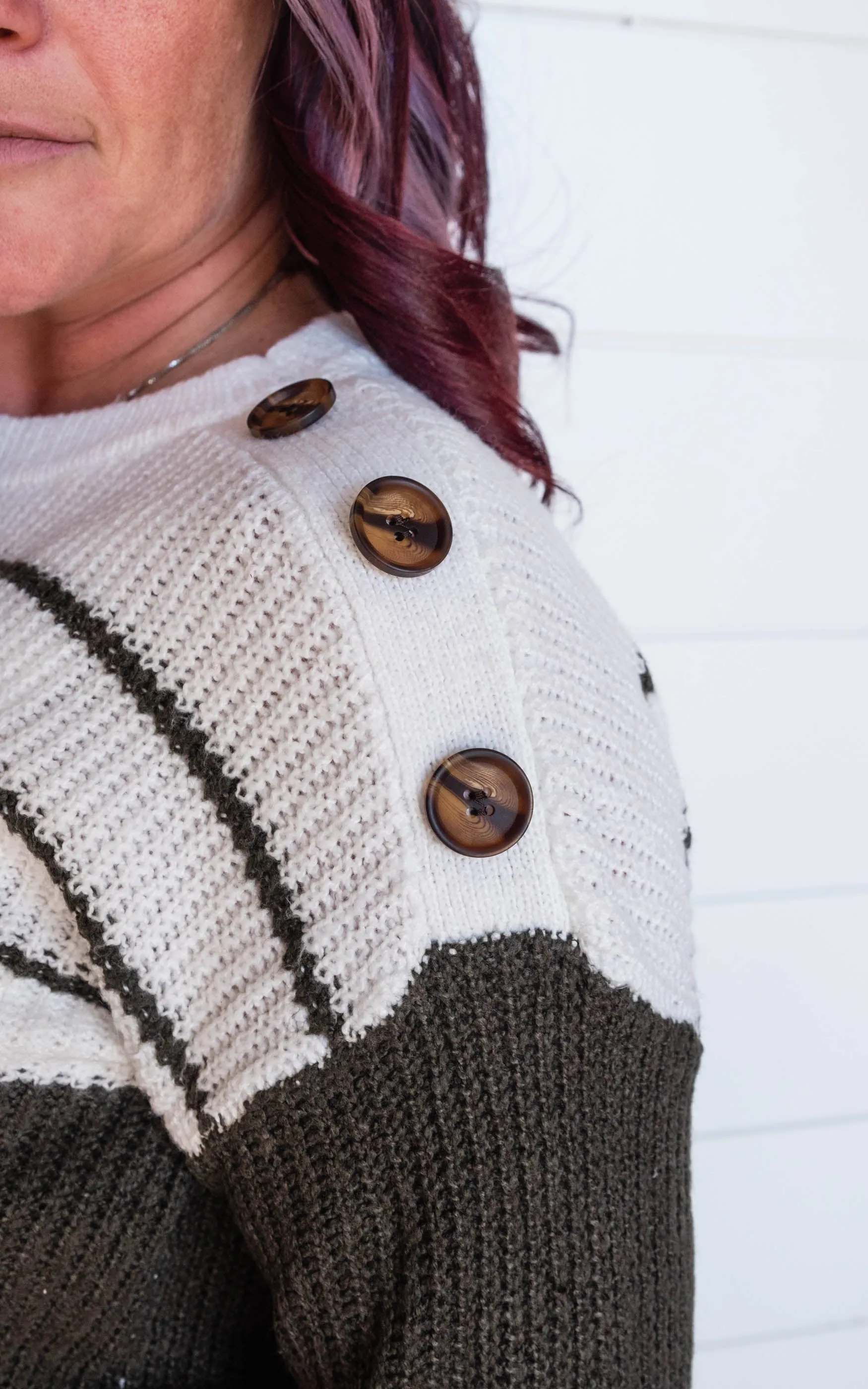 Colorblock Button Shoulder Sweater - Staccato