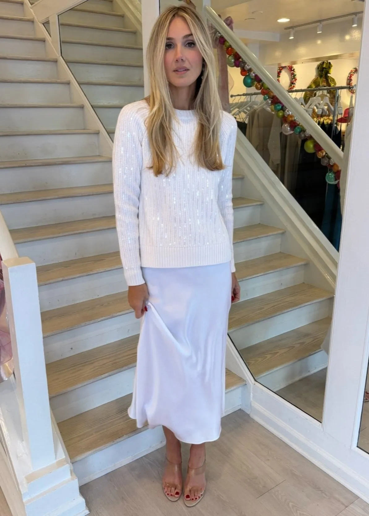 Cotton Cashmere Sequin Shaker Crew