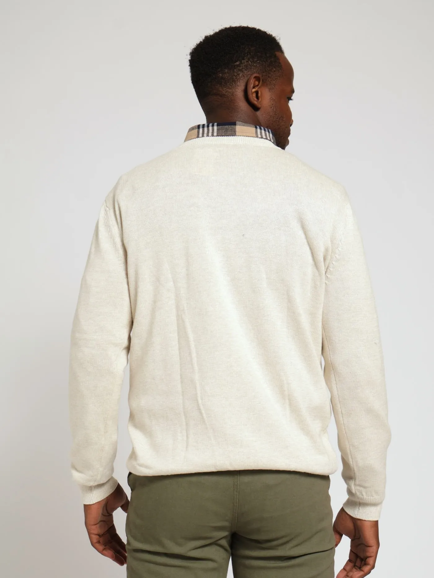 Cotton V Neck Knitwear - Stone
