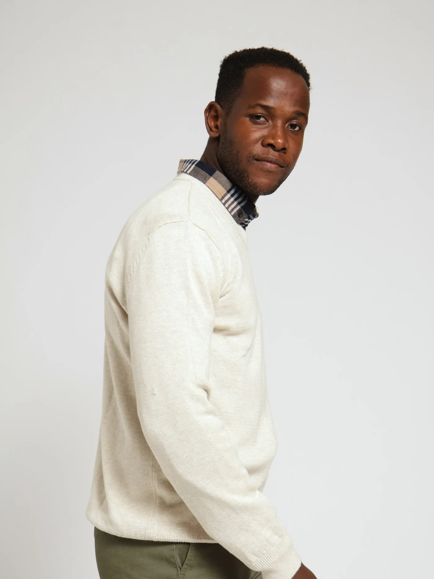 Cotton V Neck Knitwear - Stone