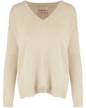 Cream V Neck Sweater
