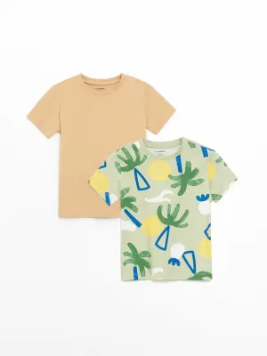 Crew Neck Short Sleeve Printed Baby Boy T-Shirt, Pack of 2