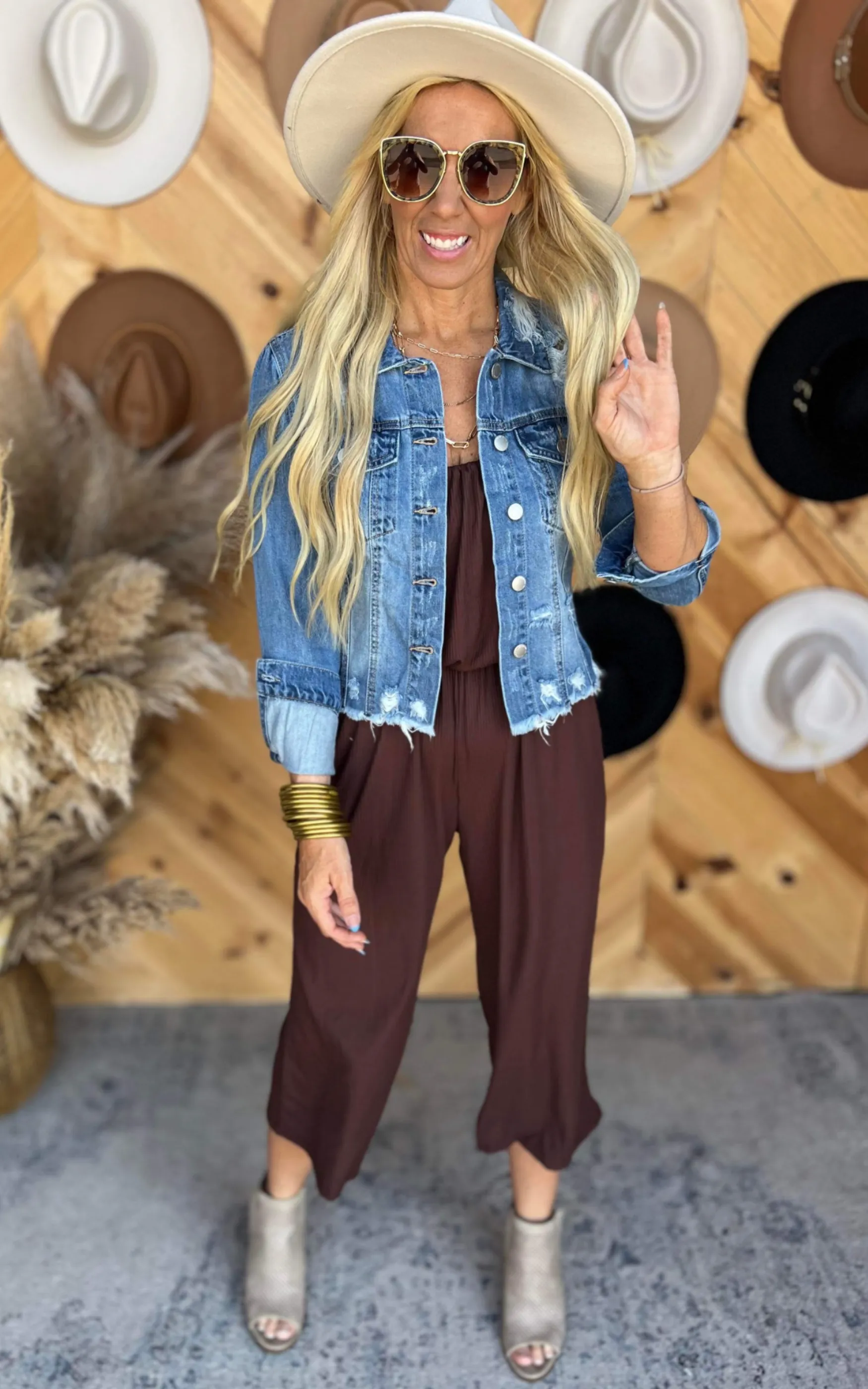 Cropped Spaghetti Strap Jumpsuit - Brown - Final Sale