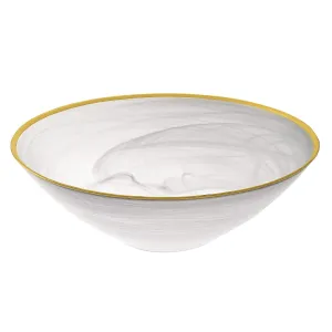 (D) Elegant White Alabaster Glass Deep Bowl Decorated with Rim 6 Inches (Gold)