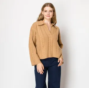 Dean Cashmere Cable Knit Polo Pullover In Sand