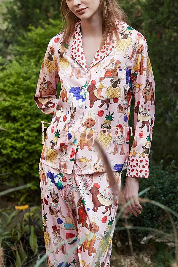 Dessert Dog Print Home Long Sleeved Two-piece Set