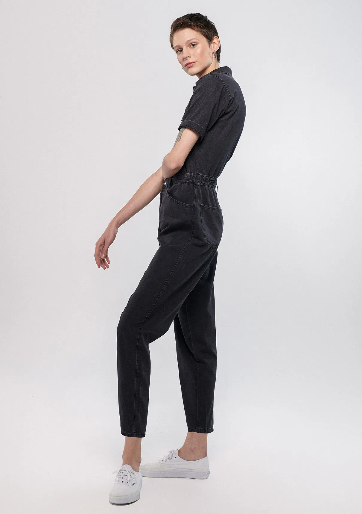 Doria Dark Smoke Gold Icon Jean Jumpsuit