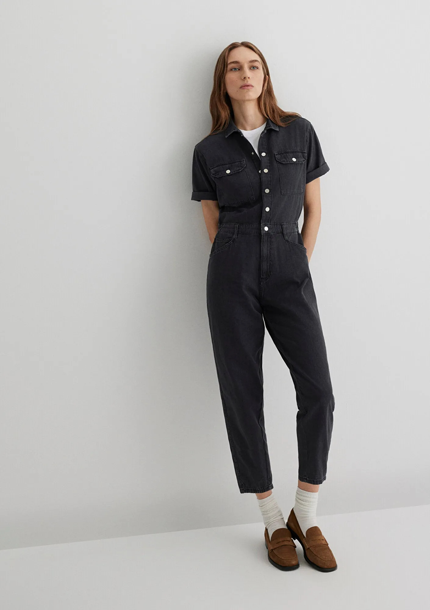 Doria Dark Smoke Gold Icon Jean Jumpsuit
